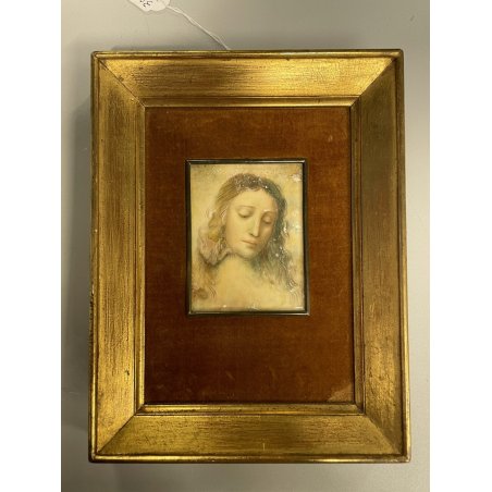 ANTICA MINIATURA RITRATTO GESU CRISTO copia LEONARDO DA VINCI '900 cornice oro