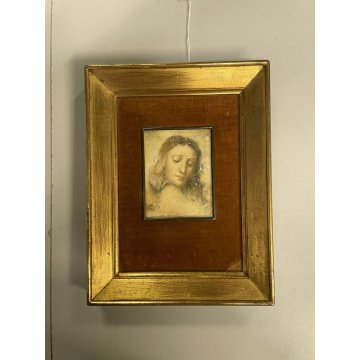 ANTICA MINIATURA RITRATTO GESU CRISTO copia LEONARDO DA VINCI '900 cornice oro