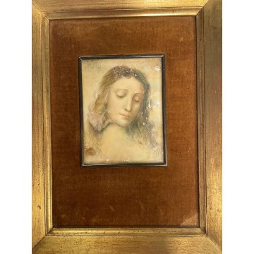 ANTICA MINIATURA RITRATTO GESU CRISTO copia LEONARDO DA VINCI '900 cornice oro