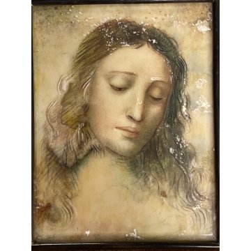 ANTICA MINIATURA RITRATTO GESU CRISTO copia LEONARDO DA VINCI '900 cornice oro