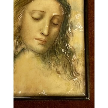 ANTICA MINIATURA RITRATTO GESU CRISTO copia LEONARDO DA VINCI '900 cornice oro