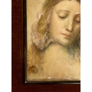 ANTICA MINIATURA RITRATTO GESU CRISTO copia LEONARDO DA VINCI '900 cornice oro