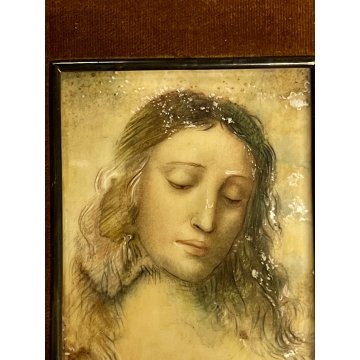 ANTICA MINIATURA RITRATTO GESU CRISTO copia LEONARDO DA VINCI '900 cornice oro