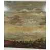 ANTICO QUADRO DIPINTO olio tavola EPOCA 1933 PAESAGGIO veduta CASTELLO MARE ALBA
