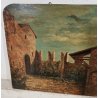 ANTICO QUADRO DIPINTO olio tavola EPOCA 1933 PAESAGGIO veduta CASTELLO MARE ALBA