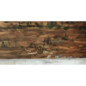 ANTICO QUADRO DIPINTO olio tavola EPOCA 1933 PAESAGGIO veduta CASTELLO MARE ALBA