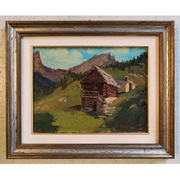 ANTICO QUADRO DIPINTO Pino Pessina Da Castanedo PAESAGGIO Alpe Devero BAITA