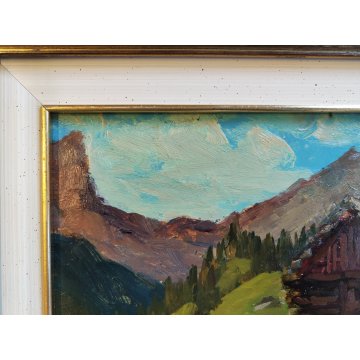 ANTICO QUADRO DIPINTO Pino Pessina Da Castanedo PAESAGGIO Alpe Devero BAITA