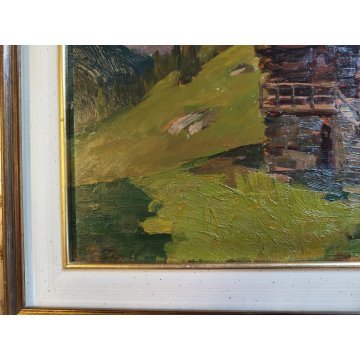 ANTICO QUADRO DIPINTO Pino Pessina Da Castanedo PAESAGGIO Alpe Devero BAITA