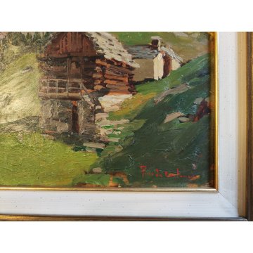 ANTICO QUADRO DIPINTO Pino Pessina Da Castanedo PAESAGGIO Alpe Devero BAITA