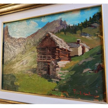 ANTICO QUADRO DIPINTO Pino Pessina Da Castanedo PAESAGGIO Alpe Devero BAITA