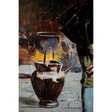 DIPINTO COPIA D'AUTORE Eugenio Zampighi SCENA DI GENERE FOCOLARE MADRE FIGLIO