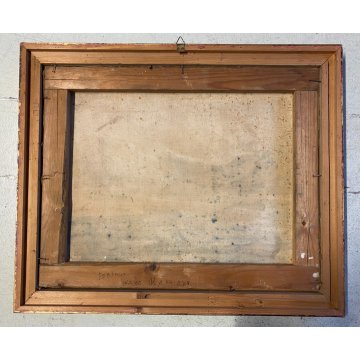 ANTICO DIPINTO OLIO TELA PAESAGGIO LACUSTRE MONTAGNE Feriolo LAGO MAGGIORE '900