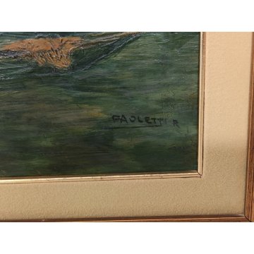 ANTICO QUADRO DIPINTO Rodolfo Paoletti 800 PAESAGGIO LAGUNA Venezia GONDOLA