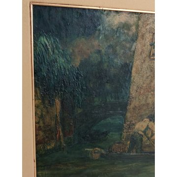 ANTICO QUADRO DIPINTO Rodolfo Paoletti 800 PAESAGGIO LAGUNA Venezia GONDOLA