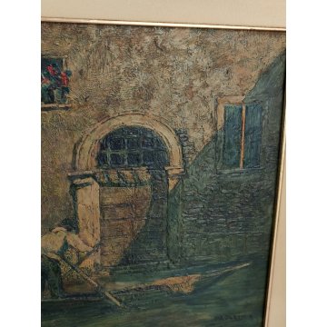 ANTICO QUADRO DIPINTO Rodolfo Paoletti 800 PAESAGGIO LAGUNA Venezia GONDOLA