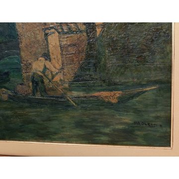ANTICO QUADRO DIPINTO Rodolfo Paoletti 800 PAESAGGIO LAGUNA Venezia GONDOLA