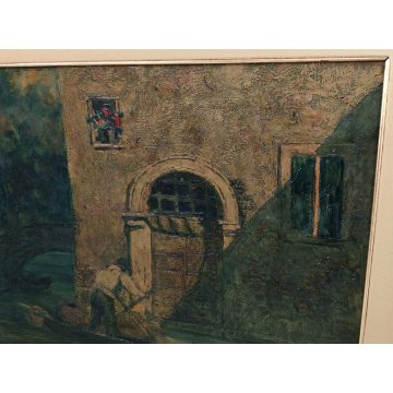 ANTICO QUADRO DIPINTO Rodolfo Paoletti 800 PAESAGGIO LAGUNA Venezia GONDOLA