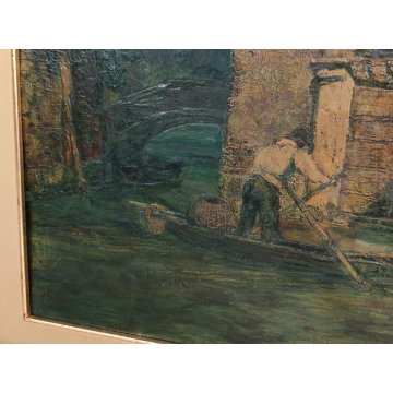 ANTICO QUADRO DIPINTO Rodolfo Paoletti 800 PAESAGGIO LAGUNA Venezia GONDOLA