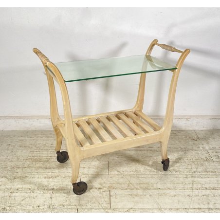 CARRELLO BAR DESIGN VINTAGE ANNI 50 LEGNO VETRO CARRELLINO ROTELLE VASSOIO