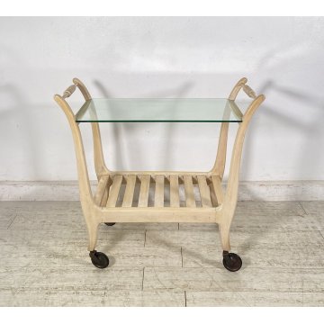 CARRELLO BAR DESIGN VINTAGE ANNI 50 LEGNO VETRO CARRELLINO ROTELLE VASSOIO