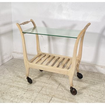 CARRELLO BAR DESIGN VINTAGE ANNI 50 LEGNO VETRO CARRELLINO ROTELLE VASSOIO