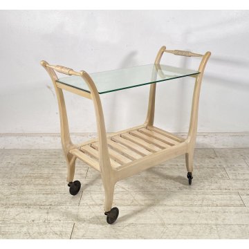 CARRELLO BAR DESIGN VINTAGE ANNI 50 LEGNO VETRO CARRELLINO ROTELLE VASSOIO