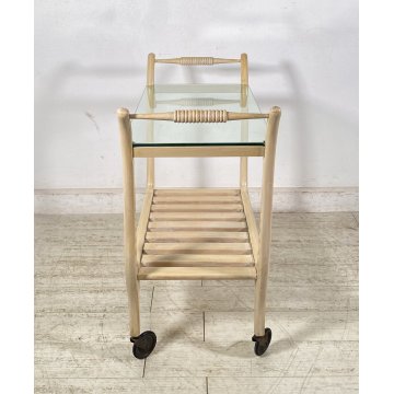 CARRELLO BAR DESIGN VINTAGE ANNI 50 LEGNO VETRO CARRELLINO ROTELLE VASSOIO
