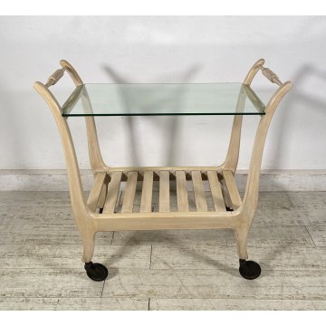 CARRELLO BAR DESIGN VINTAGE ANNI 50 LEGNO VETRO CARRELLINO ROTELLE VASSOIO