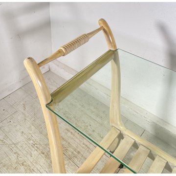 CARRELLO BAR DESIGN VINTAGE ANNI 50 LEGNO VETRO CARRELLINO ROTELLE VASSOIO