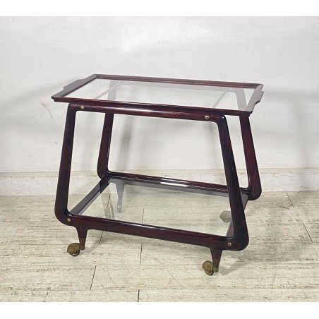 CARRELLO BAR PORTA VIVANDE ANNI 70 DESIGN MID CENTURY LEGNO VETRO VASSOIO KART