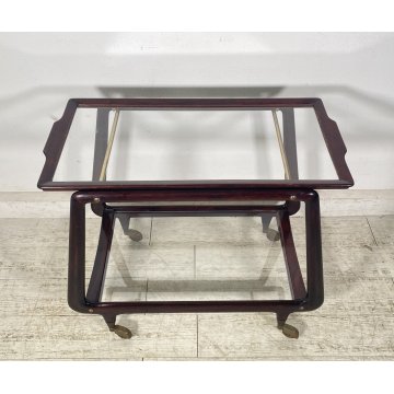 CARRELLO BAR PORTA VIVANDE ANNI 70 DESIGN MID CENTURY LEGNO VETRO VASSOIO KART