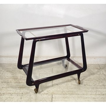 CARRELLO BAR PORTA VIVANDE ANNI 70 DESIGN MID CENTURY LEGNO VETRO VASSOIO KART