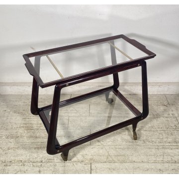 CARRELLO BAR PORTA VIVANDE ANNI 70 DESIGN MID CENTURY LEGNO VETRO VASSOIO KART