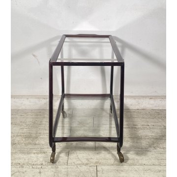 CARRELLO BAR PORTA VIVANDE ANNI 70 DESIGN MID CENTURY LEGNO VETRO VASSOIO KART