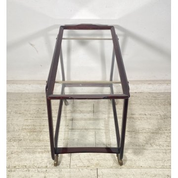 CARRELLO BAR PORTA VIVANDE ANNI 70 DESIGN MID CENTURY LEGNO VETRO VASSOIO KART