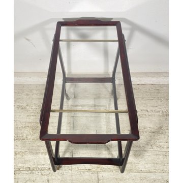 CARRELLO BAR PORTA VIVANDE ANNI 70 DESIGN MID CENTURY LEGNO VETRO VASSOIO KART