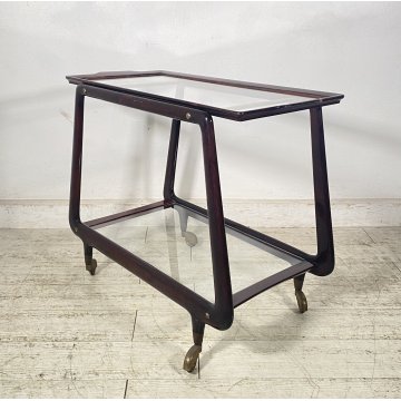 CARRELLO BAR PORTA VIVANDE ANNI 70 DESIGN MID CENTURY LEGNO VETRO VASSOIO KART