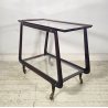 CARRELLO BAR PORTA VIVANDE ANNI 70 DESIGN MID CENTURY LEGNO VETRO VASSOIO KART