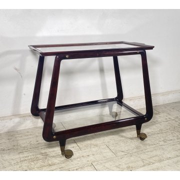 CARRELLO BAR PORTA VIVANDE ANNI 70 DESIGN MID CENTURY LEGNO VETRO VASSOIO KART