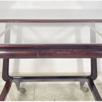 CARRELLO BAR PORTA VIVANDE ANNI 70 DESIGN MID CENTURY LEGNO VETRO VASSOIO KART