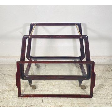 CARRELLO BAR PORTA VIVANDE ANNI 70 DESIGN MID CENTURY LEGNO VETRO VASSOIO KART