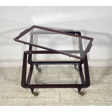 CARRELLO BAR PORTA VIVANDE ANNI 70 DESIGN MID CENTURY LEGNO VETRO VASSOIO KART