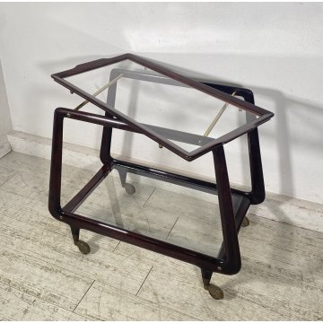 CARRELLO BAR PORTA VIVANDE ANNI 70 DESIGN MID CENTURY LEGNO VETRO VASSOIO KART