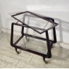 CARRELLO BAR PORTA VIVANDE ANNI 70 DESIGN MID CENTURY LEGNO VETRO VASSOIO KART