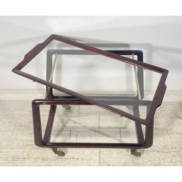 CARRELLO BAR PORTA VIVANDE ANNI 70 DESIGN MID CENTURY LEGNO VETRO VASSOIO KART