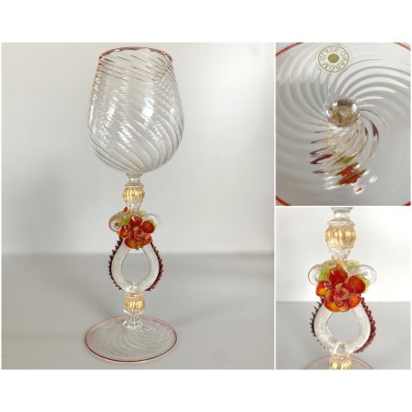TIPETTO VENEZIANO CALICE VETRO SOFFIATO ARTISTICO MURANO COLLEZIONE 25cm/h '900