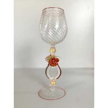 TIPETTO VENEZIANO CALICE VETRO SOFFIATO ARTISTICO MURANO COLLEZIONE 25cm/h '900