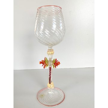 TIPETTO VENEZIANO CALICE VETRO SOFFIATO ARTISTICO MURANO COLLEZIONE 25cm/h '900