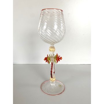 TIPETTO VENEZIANO CALICE VETRO SOFFIATO ARTISTICO MURANO COLLEZIONE 25cm/h '900